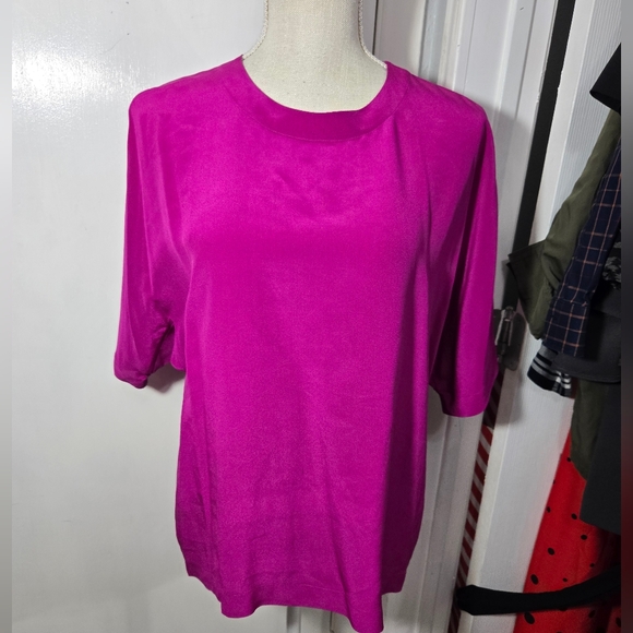 Linda Allard Ellen Tracy Tops - Linda Allard For Ellen Tracy Pink 1/2 Sleeve Silky Blouse Sz 14